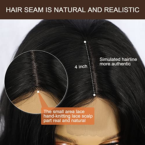 Wigoddess Uzun siyah Dalgalı peruk Sentetik Dantel Ön Peruk Siyah kadınlar için Orta Kısmı Uzun Dalgalı Siyah 150
