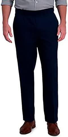 Haggar erkek Demir Ücretsiz Prim Haki Klasik Fit Düz Ön Genişletilebilir Bel Rahat Pantolon Düzenli ve Büyük ve Uzun