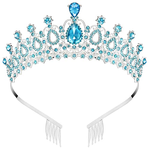 Makone Mavi Kristal Taçlar ve Çelenkler Kız veya Kadınlar için Prenses Taç Tarak Kraliçe Taç Doğum Günü Düğün Balo