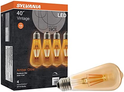 Sylvania LED Vintage Filament ST19 Ampul, 40W = 4,5 W, 380 Lümen, Kısılabilir, Kehribar Rengi Parıltı-4'lü Paket (40328)