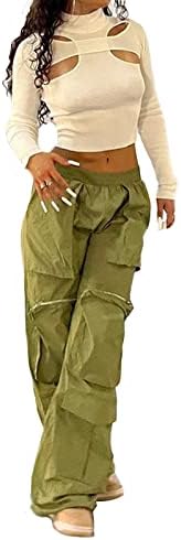 Awoscut kadın Y2k Kargo Pantolon Rahat Düz Bacak Yüksek Rise Baggy Joggers Pantolon Çoklu Cepler Streetwear