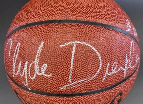 Clyde Drexler İMZALI I/O Basketbol Houston Rockets PSA / DNA İMZALI HOF İmzalı Basketbol Topları