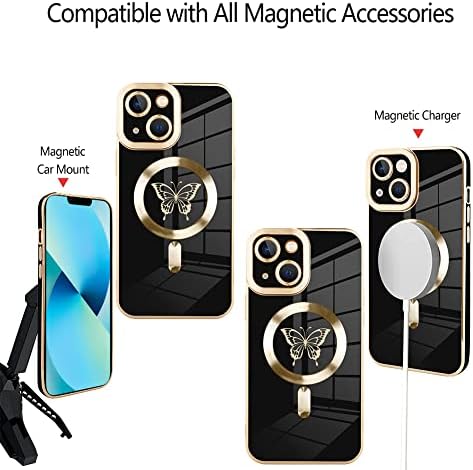 Fiyart Manyetik Kılıf iPhone 13 için MagSafe Kablosuz Şarj ile uyumlu, Sevimli Kelebek Telefon Kılıfı ile Kamera Lens