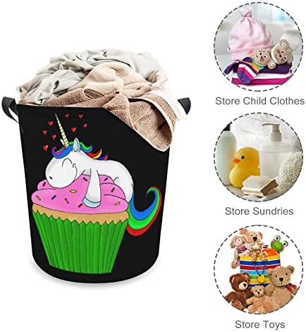Unicorn Cupcake çamaşır sepeti Sepet Çanta Çamaşır Kutusu saklama çantası Katlanabilir Uzun Kolları ile