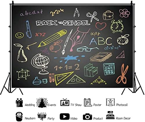 Baocıcco 5x3ft Okula dönüş Fotoğraf Backdrop Matematik İngilizce Sınıfı Karikatür Sopa Rakamlar Resimler Kalem Kitaplar