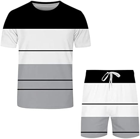 Erkek Yaz 2 Parça Kıyafetler Rahat Kısa Kollu Kas Tee Gömlek ve Klasik Fit spor şort takımı Spor Takım Elbise