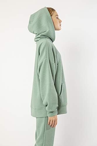 Kaktus Kadın Petek Model Kapüşonlu Sweatshirt Cep Fermuarlı Omuz Detaylı 2'li Set