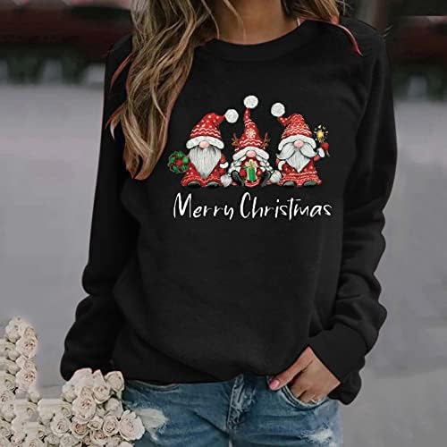 Merry Christmas Tişörtü Kadınlar için Noel Gnome Grafik Kazak Kazak Sevimli Crewneck X-Mas Gömlek Tops