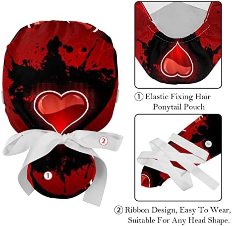 Kadınlar için düğmeler ve kurdele ile 2 adet kırmızı aşk kalp çalışma kapağı, uzun saç