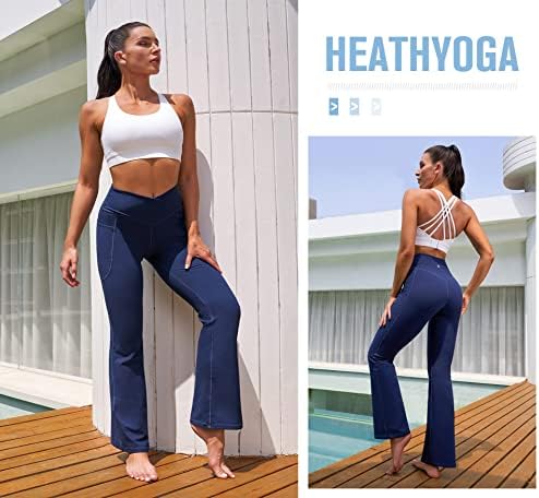 Heathyoga Yoga cepli pantolon Kadınlar için Crossover Bootcut Tayt Kadınlar için Yüksek Bel Bootleg Yoga Pantolon