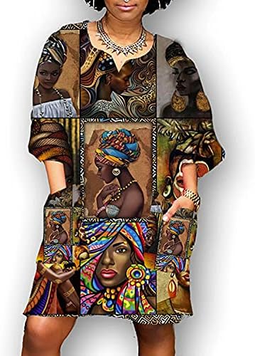Oiumov Elbise Kadınlar için V Yaka Batik Baskı Kısa Kollu Yaz Elbiseler Rahat Artı Boyutu Elbise Gömlek Elbise Cepler