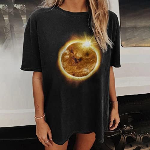 Kadın T-shirt Yuvarlak Boyun Kısa Kollu T Shirt Gevşek Fit Vintage Tunik Tees Tops 2023 Yaz Rahat Şık Gömlek