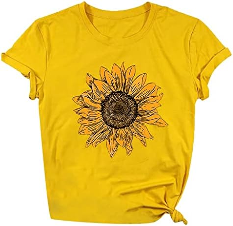 Egzersiz Gömlek Kadınlar için Kısa Kollu Yaz Üstleri O-Boyun Ayçiçeği Baskı Tunik Üst Kazak Rahat Şık Bluzlar T-Shirt