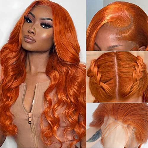 Zencefil turuncu dantel ön peruk insan saçı 180 % yoğunluk zencefil vücut dalga peruk insan saçı Turuncu zencefil