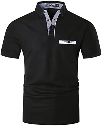 LİUPMWE polo gömlekler Cepli Erkekler için Kısa Kollu T Shirt Ekose Golf Pamuklu Gömlek