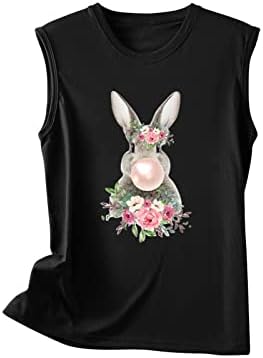 Kadın Paskalya Gömlek Sevimli Tavşan Tavşan Grafik Tankı Üstleri Kolsuz Cami T Shirt Casual Ekip Boyun Gevşek Temel