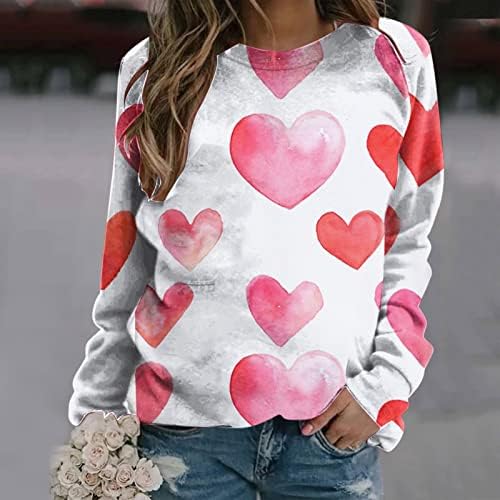 ZCVBOCZ kadın Sevgililer Günü Gömlek Gevşek Yuvarlak Boyun Uzun Kollu Kazak Aşk Kalp Grafik Baskı Rahat Tişörtü