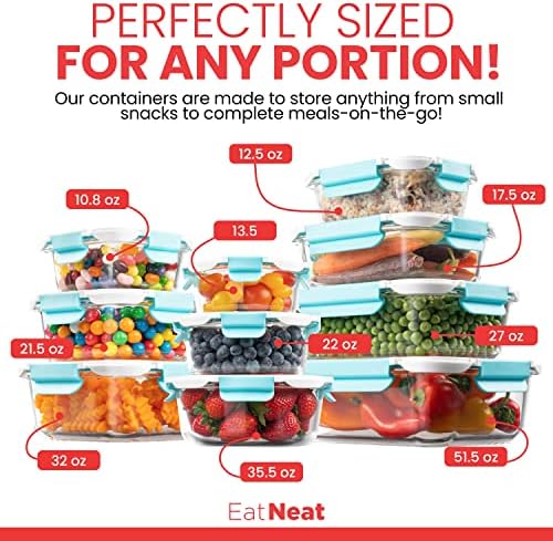 EatNeat 10'lu Cam Gıda Saklama Kapları, Hava Geçirmez Kapaklı ve 12 Parçalı Mutfak Bıçağı Seti