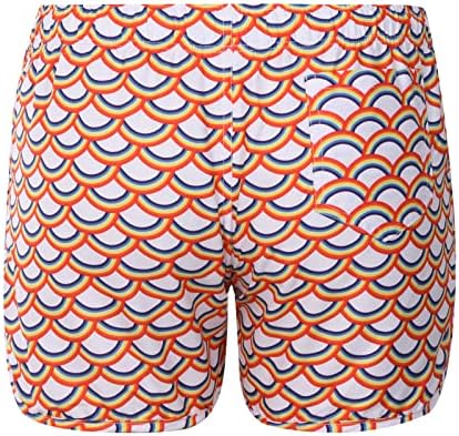 Ozmmyan Koşu Şort Erkekler için Gökkuşağı Baskı Nefes Üç Noktalı Pantolon Plaj Spor Şort Elastik Dantel-Up Pantolon