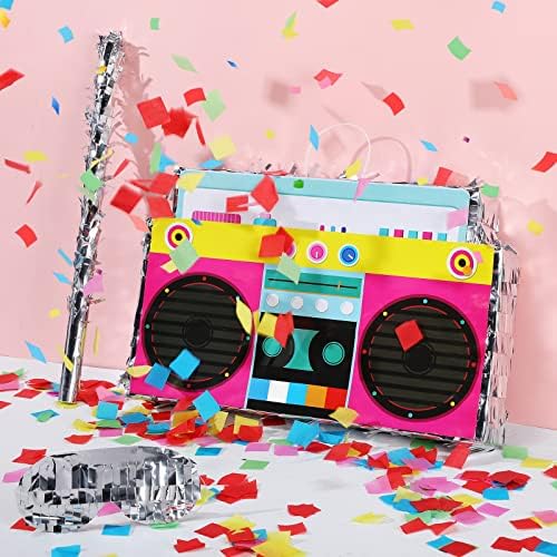 VHKK Küçük Boombox Pinata için 80 s Retro Doğum Günü Parti Süslemeleri, 90 s Hip Hop Tema Malzemeleri ile Körü Körüne,