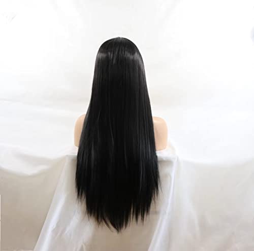WXHWCX Uzun Düz Sentetik Dantel ön peruk Kadınlar İçin Pürüzsüz Peruk Orta Kısmı Siyah Sentetik Dantel Peruk Yüksek