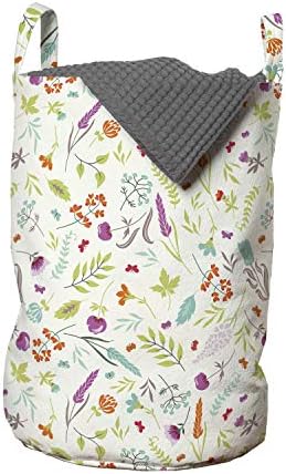 Lunarable Botanik Çamaşır Torbası, Karikatür Tasarımlı Bahar Temalı Desen Çiçek ve Yeşillik Ürünleri, Kulplu Sepet