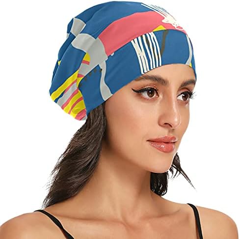 Kafatası Kap Uyku Kap Çalışma Şapka Bonnet Beanies Kadınlar için Pembe Mavi Soyut Resim Uyku Kap Çalışma Şapka Saç