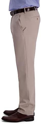 Haggar erkek Premium Demir Haki Klasik Fit Genişletilebilir Bel Düz Ön Pantolon Reg. ve Büyük ve Uzun Boylar