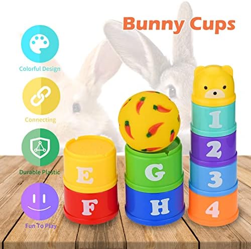 Tavşanlar ve tedavi Topu için İstifleme Bardakları, 11 paket Can Sıkıntısı kesici Tavşan Oyuncakları, Gökkuşağı Renkleri