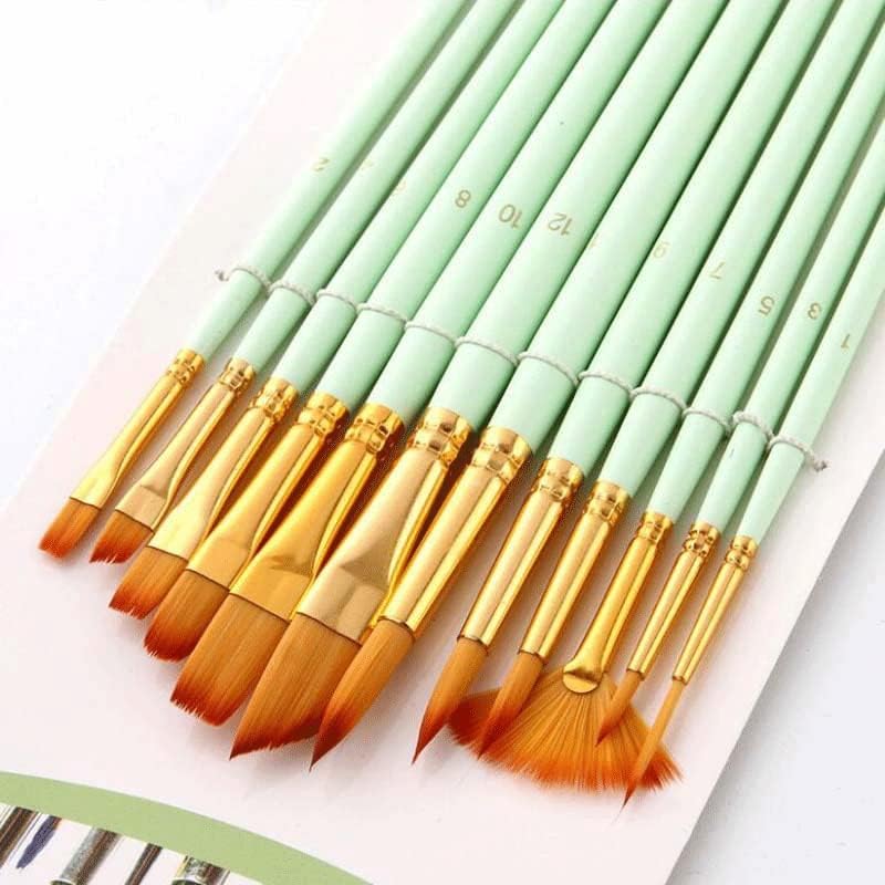 ZSEDP 12 Naylon Ahşap Saplı suluboya fırçası Kalem Seti DIY Yağlı Fırça Boyama Malzemeleri Fırça Seti (Renk: Siyah,