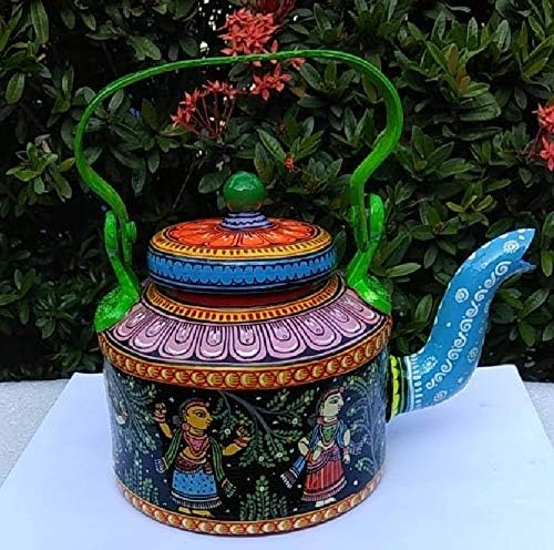 Pattachitra el boyalı alüminyum su ısıtıcısı çaydanlık düğün hediyesi masa Centerpiece Eve Taşınma Hediye çay Partisi