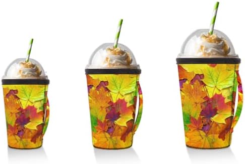 Sonbahar Akçaağaç Yaprakları Sonbahar Sezonu Kullanımlık Buzlu Kahve Kollu Kolu Neopren kupa kılıfı Soda, Latte, Çay,