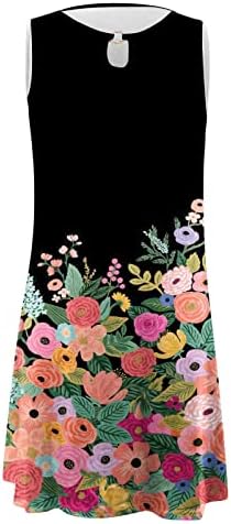 LEHOZIHEQ Yensiz Kadınlar için Çiçek Baskı Elbiseler Yaz Bahar Boho Elbiseler 2023 Kolsuz Crewneck Plaj Tankı Elbise