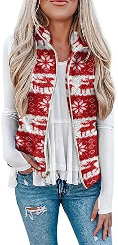 Bayan Bulanık Noel Polar Ceket Hafif Yelek Yumuşak Kolsuz Hırka Fermuarlı Dış Giyim Cepler ile