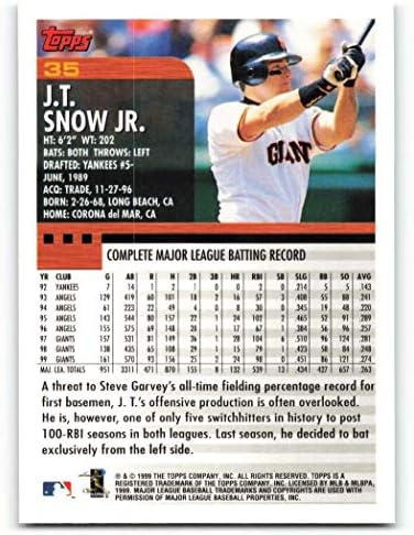 2000 Topps 35 J. T. Snow NM-MT San Francisco Giants Beyzbol