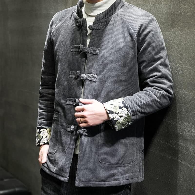 Kadife Ceket Erkekler Pamuk-Yastıklı Antik Stil Baskı Sıcak Ceket Retro Çin Ceket