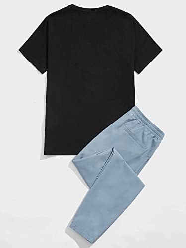 FİOXA İki Parçalı Kıyafetler Erkekler için Mektup grafik Tee ve pantolon seti (Renk: Çok Renkli, Boyut: X-Large)