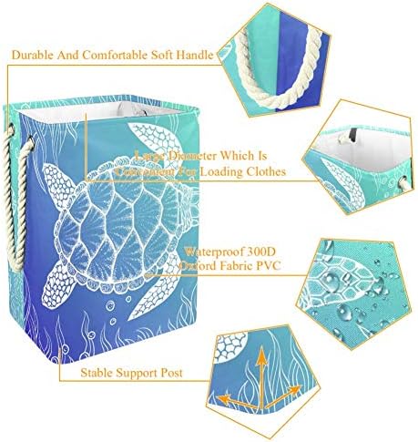 TİZORAX Deniz Kaplumbağası Hat Sanatı TarzıBüyük çamaşır sepeti( Çoklu Renkler), su geçirmez Kare Oxford Kumaş Katlanabilir