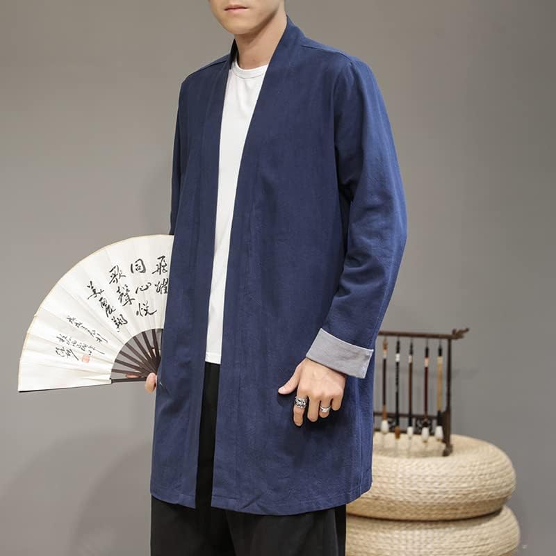 Çinli erkek Rüzgarlık Ceket Artı Boyutu Kimono Rahat Uzun Hırka Ceket Düz Renk Sonbahar Uzun Ceket