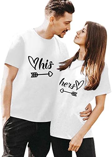 Sevgililer Günü Eşleştirme T-Shirt Çiftler için Dudaklar Aşk Kalp Mektup Baskı Kısa Kollu O-Boyun Gömlek Karı Koca