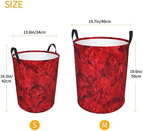 Kırmızı Çiçekler Baskı Büyük çamaşır kollu sepet Katlanabilir Su Geçirmez çamaşır sepeti Yatak Odası, Banyo Orta