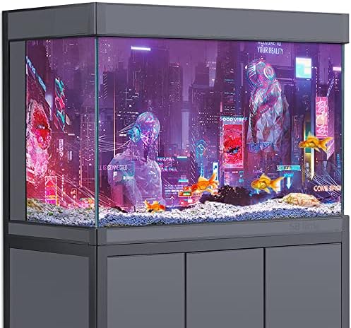 Balık Tankı Arka Plan 3D Mor Neon Cyberpunk Şehir Teknoloji HD Baskı Duvar Kağıdı Sürüngen Habitat Akvaryum Arka Plan
