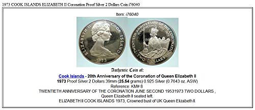 1973 bilinmiyor 1973 COOK Adaları ELİZABETH II Taç Giyme Töreni Kanıt Bir madeni para İyi Onaylanmamış