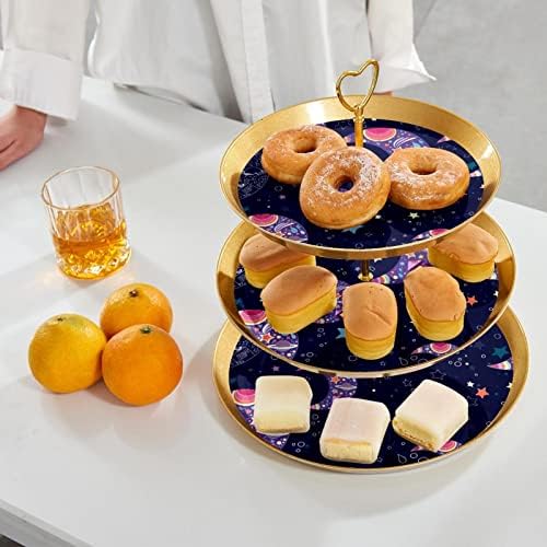 Ay Desen Cupcake Tutucu Pasta, 3 Katmanlı Plastik Altın Kek Standı Tatlı Masa, Cupcake Ağacı Kulesi Ekran Standı Pasta