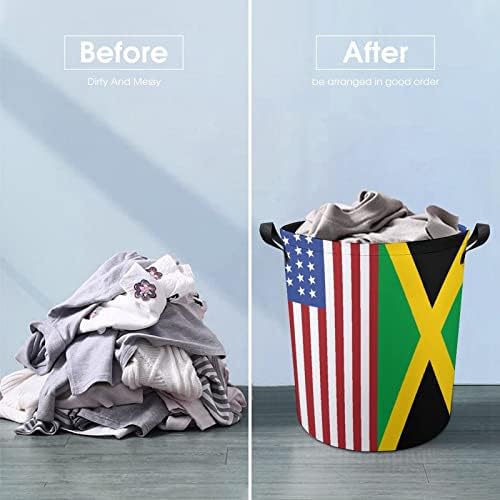 ABD Fıag Jamaika Bayrağı çamaşır sepetleri Kolları ile Su Geçirmez Yuvarlak Katlanabilir Giysi Sepetleri saklama çantası