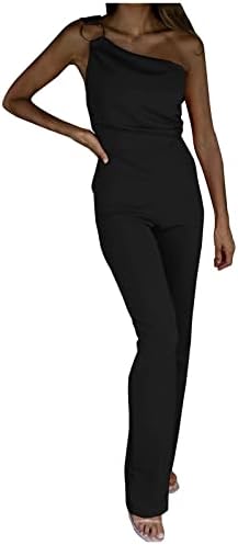 lcepcy Bir Omuz Tulum Kadınlar için Moda Sapanlar Backless Fermuar Bodysuit Katı Uzun Pantolon Tulum Cepler ile