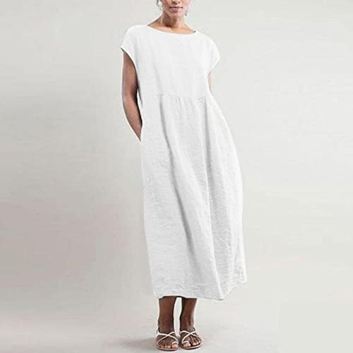 lczıwo Bayan Yaz Elbiseler Rahat Düz Temel Midi Elbise Kadınlar için Artı Boyutu Kolsuz Pamuk Keten Elbise S-5XL