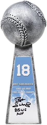 Bret Saberhagen İmzalı Beyzbol Dünya Şampiyonu 14 İnç Çoğaltma Gümüş Kupa w / 85 WS MVP İmzalı Beyzbol Topları