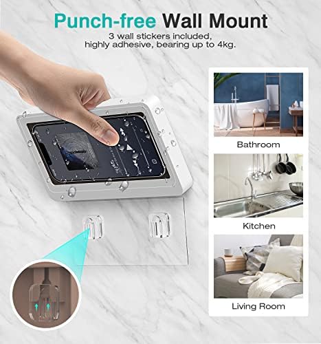 MoKo Duş Telefon Tutucu, Dokunmatik Ekranlı Banyo Küveti Mutfak için Su Geçirmez Telefon Duvar Montajı Duvar Çıkartmaları