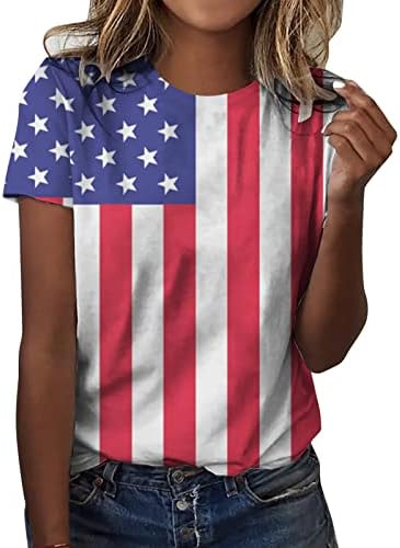 4th Temmuz Gömlek Kadın Amerikan Bayrağı Gömlek Casual Yaz Üstleri Kısa Kollu Tees Yıldız Çizgili Rahat Gevşek Moda
